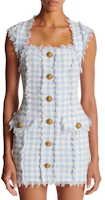Details for (Women) BALMAIN Blue Check Print Sleeveless Mini Dress CF1R5019-CE70-SLJ
