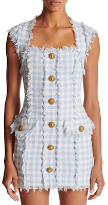 (W) 巴尔曼 蓝色格纹无袖迷你连衣裙 CF1R5019-CE70-SLJ Details for (W) 巴尔曼 蓝色格纹无袖迷你连衣裙 CF1R5019-CE70-SLJ