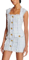 Sizing (Women) BALMAIN Blue Check Print Sleeveless Mini Dress CF1R5019-CE70-SLJ