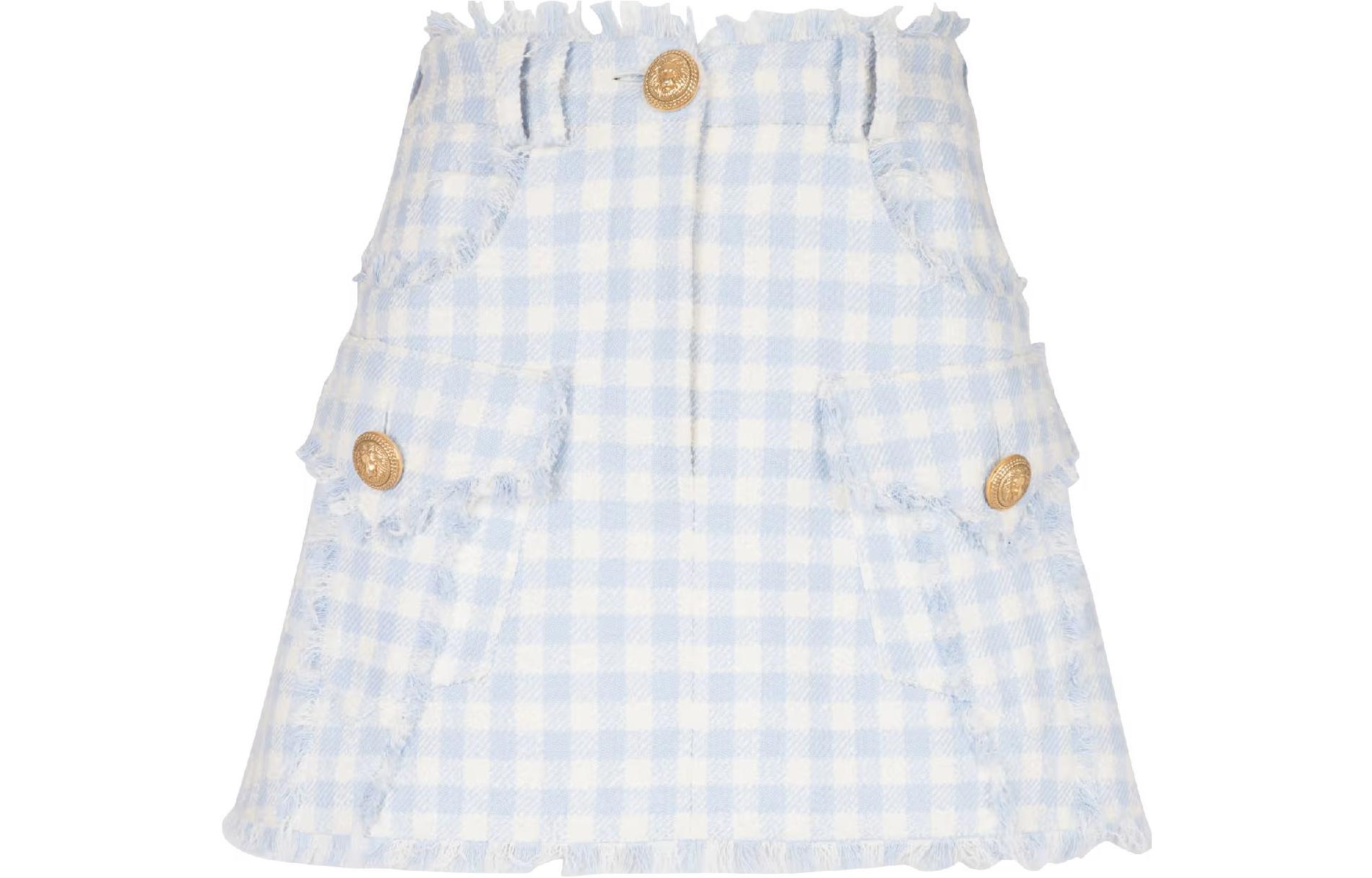 (Women) BALMAIN  Blue Plaid Zipper Short Casual Skirt CF1LA375-CE70-SLJ