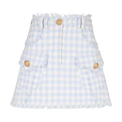 (Women) BALMAIN Blue Plaid Zipper Short Casual Skirt CF1LA375-CE70-SLJ
