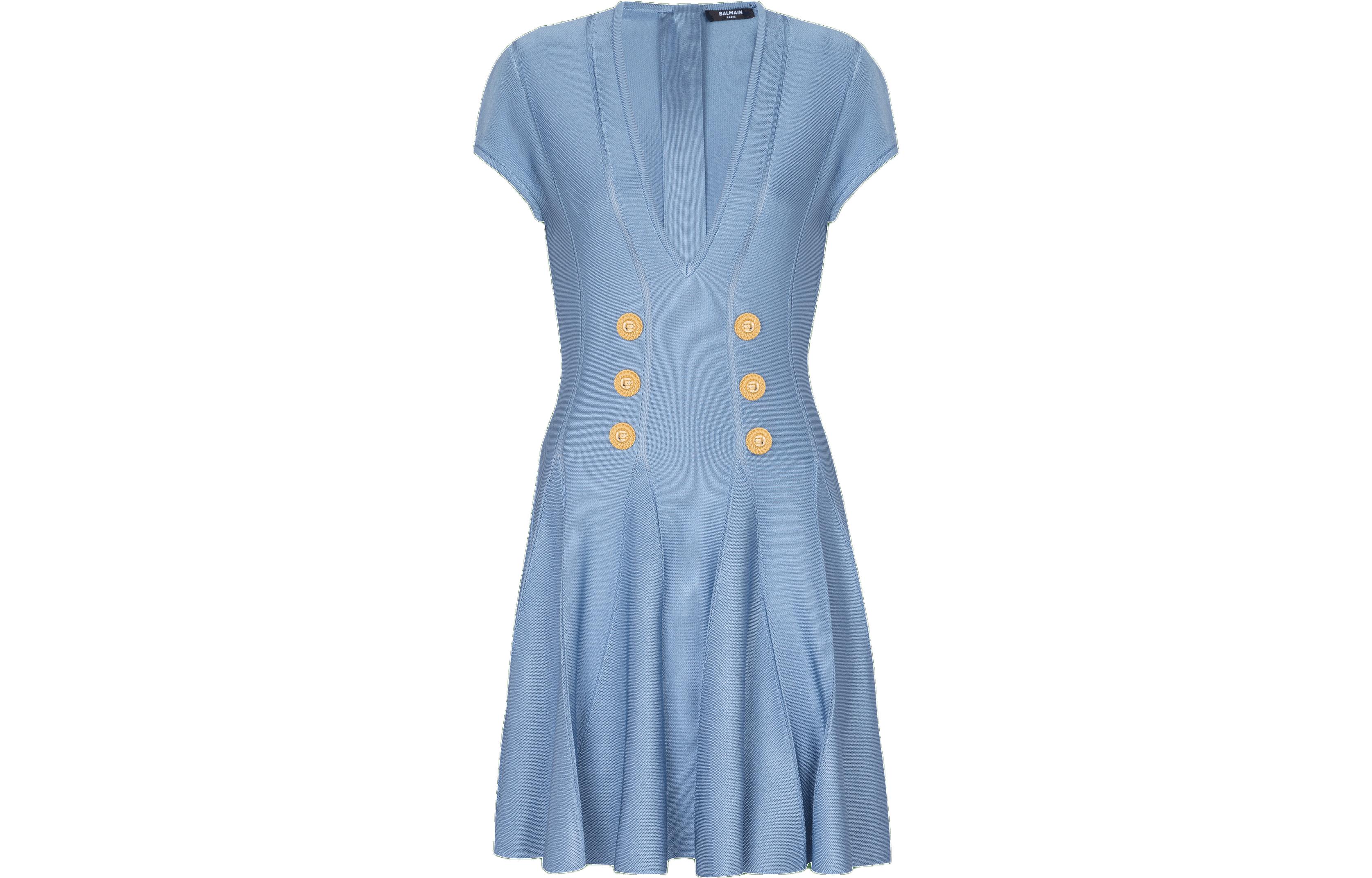 Order (W) BALMAIN 藍色無袖深V鈕扣細節迷你洋裝 CF1R7167-KB41-6DI