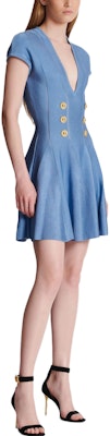 (W) BALMAIN 藍色無袖深V鈕扣細節迷你洋裝 CF1R7167-KB41-6DI Lookbook (W) BALMAIN 藍色無袖深V鈕扣細節迷你洋裝 CF1R7167-KB41-6DI