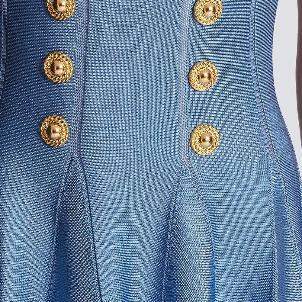 Sizing (W) BALMAIN 藍色無袖深V鈕扣細節迷你洋裝 CF1R7167-KB41-6DI