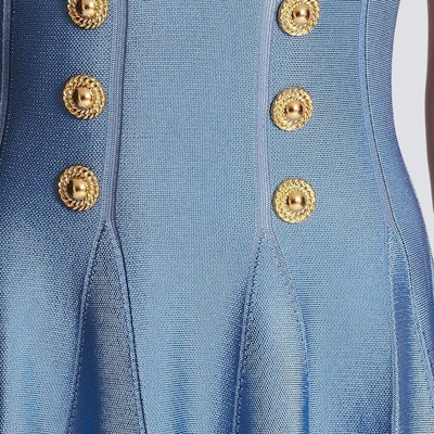 (W) BALMAIN 藍色無袖深V鈕扣細節迷你洋裝 CF1R7167-KB41-6DI Sizing (W) BALMAIN 藍色無袖深V鈕扣細節迷你洋裝 CF1R7167-KB41-6DI