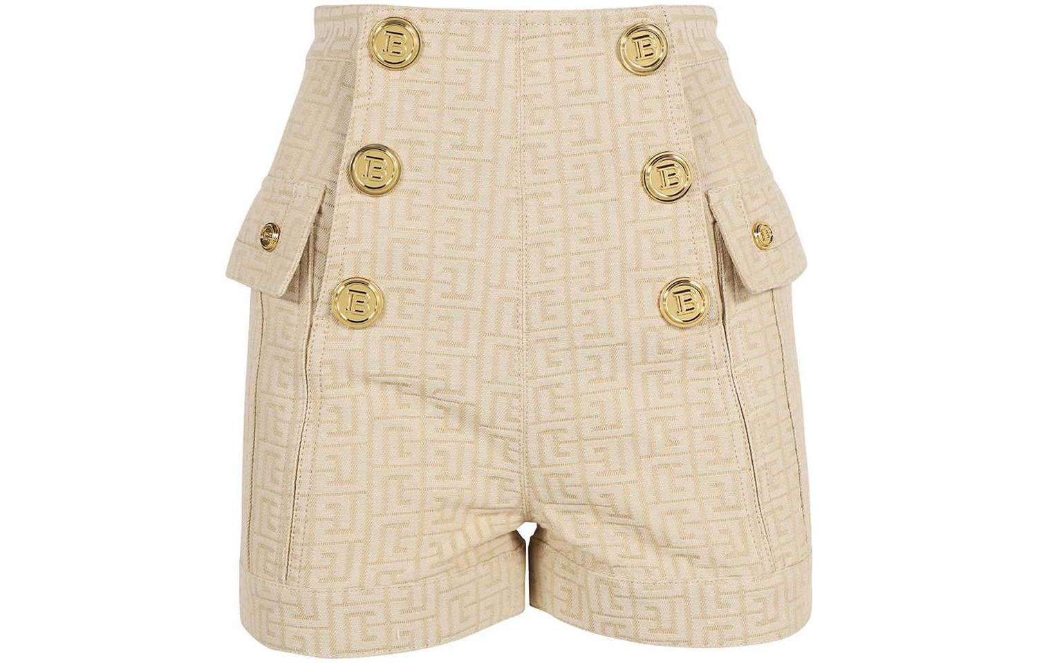 (Women) BALMAIN  Classic Logo Jacquard Button Shorts Beige. XF1MA010CB65-GID