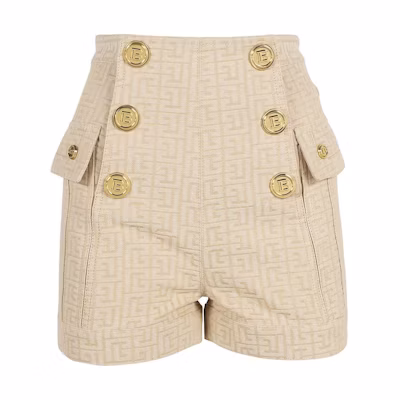 (Women) BALMAIN Classic Logo Jacquard Button Shorts Beige. XF1MA010CB65-GID