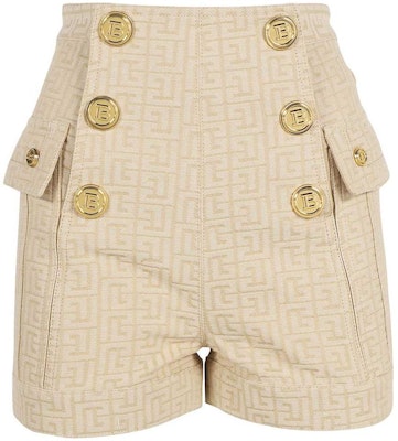 (W) BALMAIN Seluar Pendek Butang Logo Jacquard Klasik Beige. XF1MA010CB65-GID Order (W) BALMAIN Seluar Pendek Butang Logo Jacquard Klasik Beige. XF1MA010CB65-GID