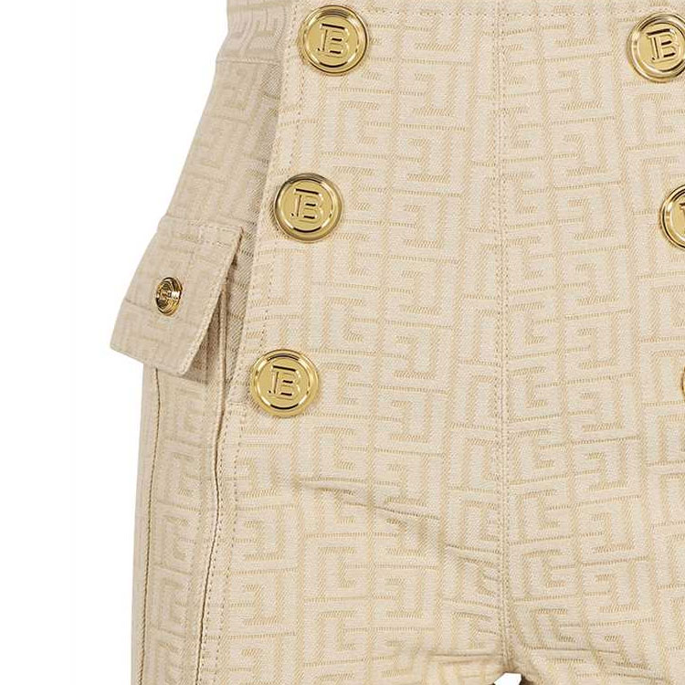 Cheap (W) BALMAIN Seluar Pendek Butang Logo Jacquard Klasik Beige. XF1MA010CB65-GID