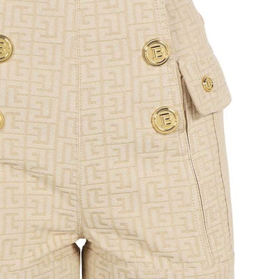 (W) BALMAIN Seluar Pendek Butang Logo Jacquard Klasik Beige. XF1MA010CB65-GID 1