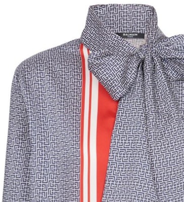 (Women) BALMAIN Classic Logo Printed Colorblock Bow Long Sleeve Shirt. BF1HU125XG35 Sizing (Women) BALMAIN Classic Logo Printed Colorblock Bow Long Sleeve Shirt. BF1HU125XG35