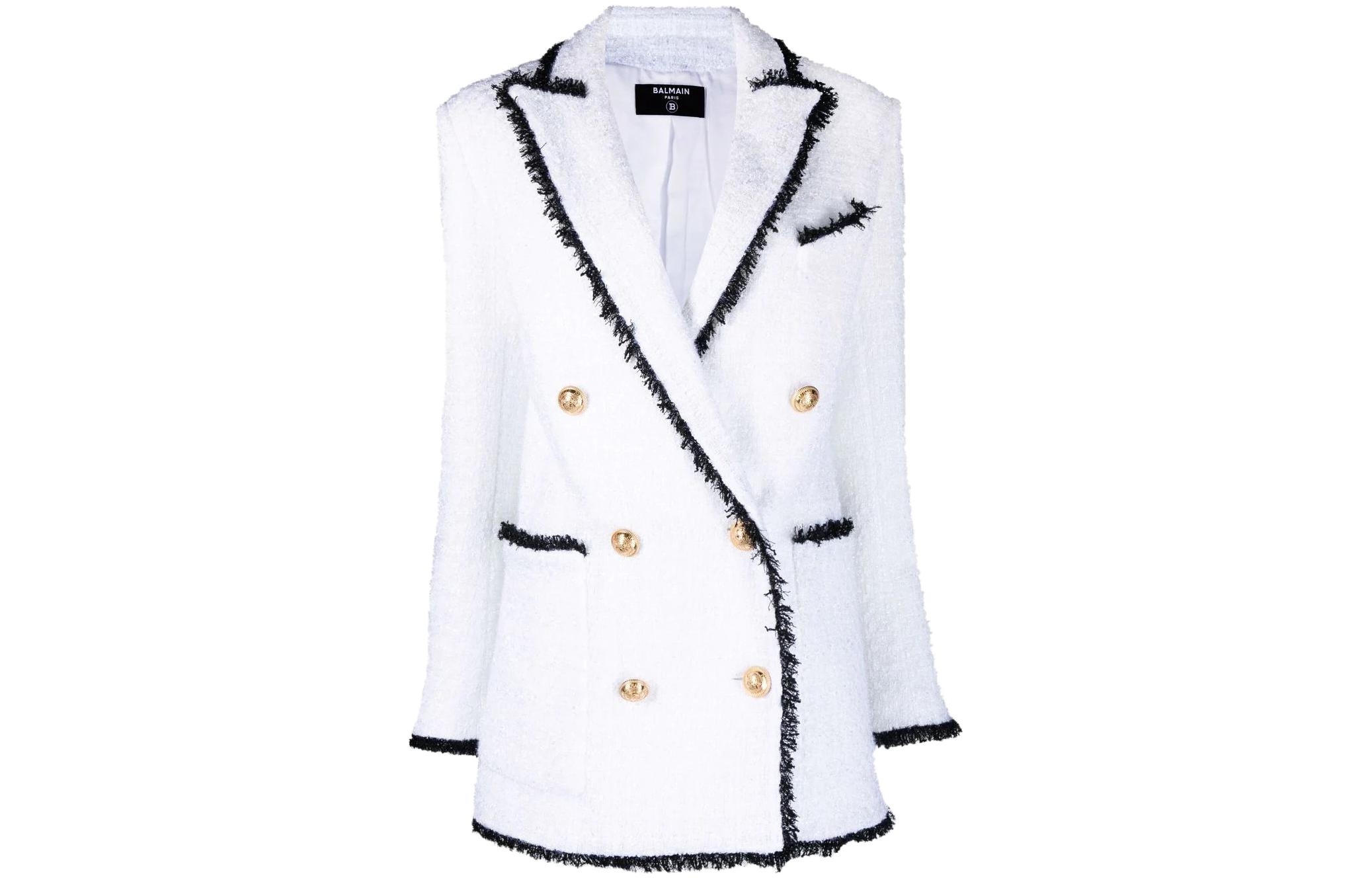 Order (W) BALMAIN 雙排扣流蘇粗花呢西裝外套夹克 XF0SH012XB61GAB