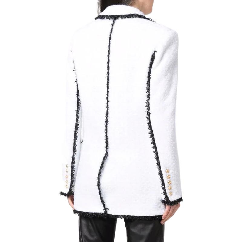 Shop (W) BALMAIN 雙排扣流蘇粗花呢西裝外套夹克 XF0SH012XB61GAB