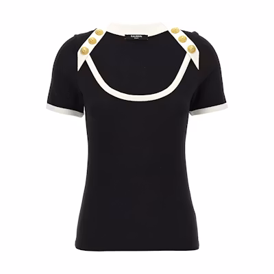 (Women) BALMAIN Fitted Crew Neck Short Sleeve T-Shirt Black DF1EF102-JH30-EEI