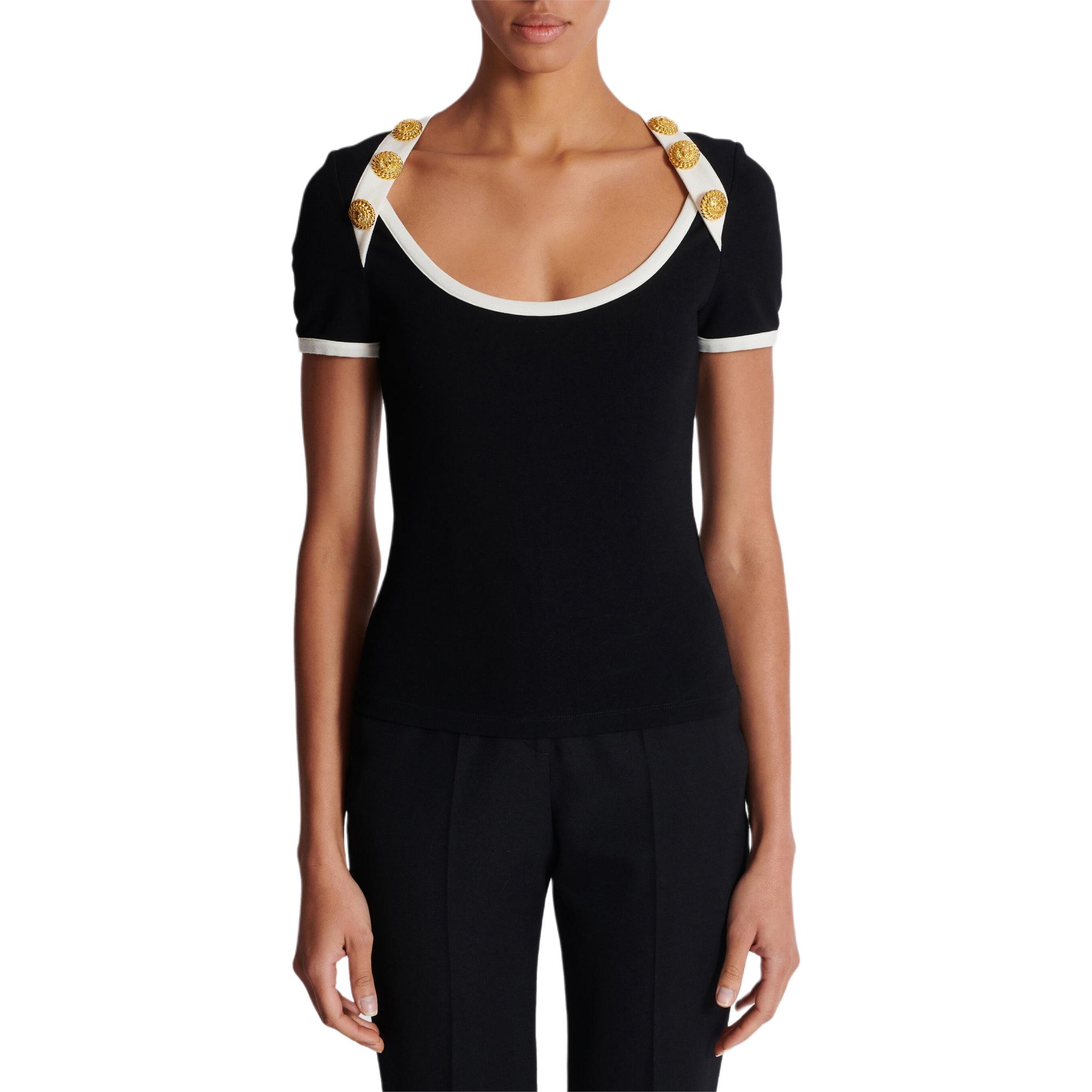 (Women) BALMAIN  Fitted Crew Neck Short Sleeve T-Shirt Black DF1EF102-JH30-EEI 圖 3