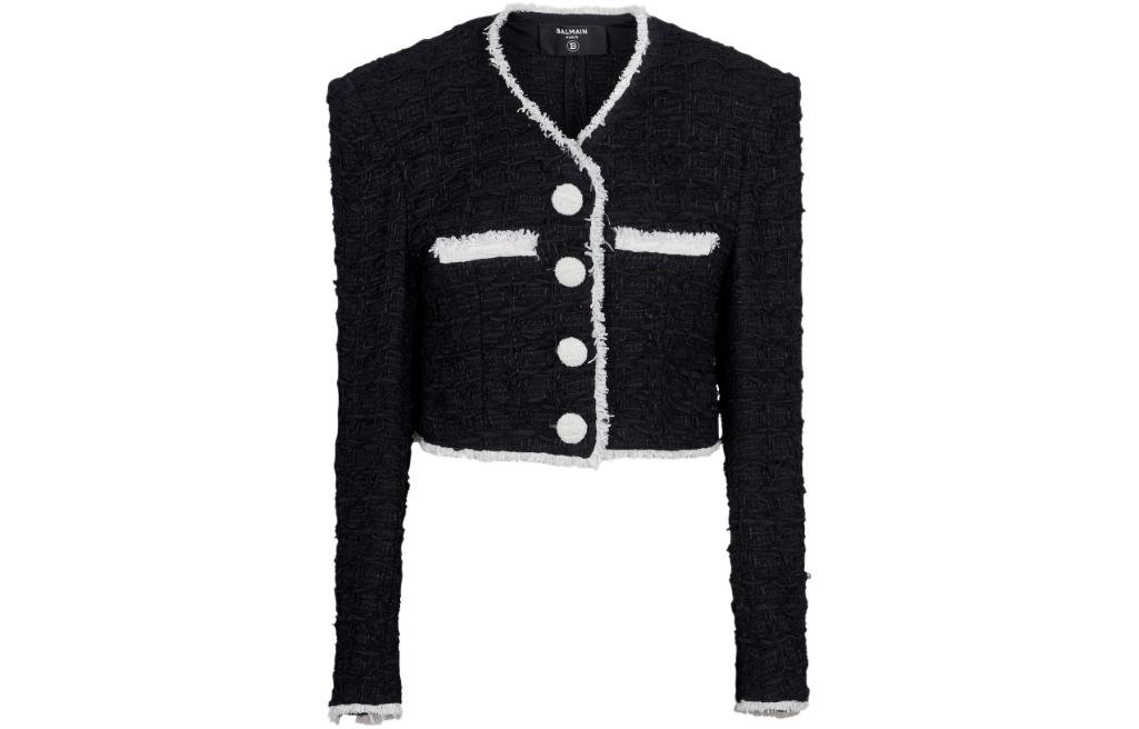 Order (W) BALMAIN FW22 黑色V領拼色短版外套 AF1SD060XC09-EAB