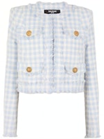 (Women) BALMAIN Gingham Tweed Short Jacket Light Blue Long Sleeve Outerwear CF1SK595CE70-SLJ (Women) BALMAIN Gingham Tweed Short Jacket Light Blue Long Sleeve Outerwear CF1SK595CE70-SLJ