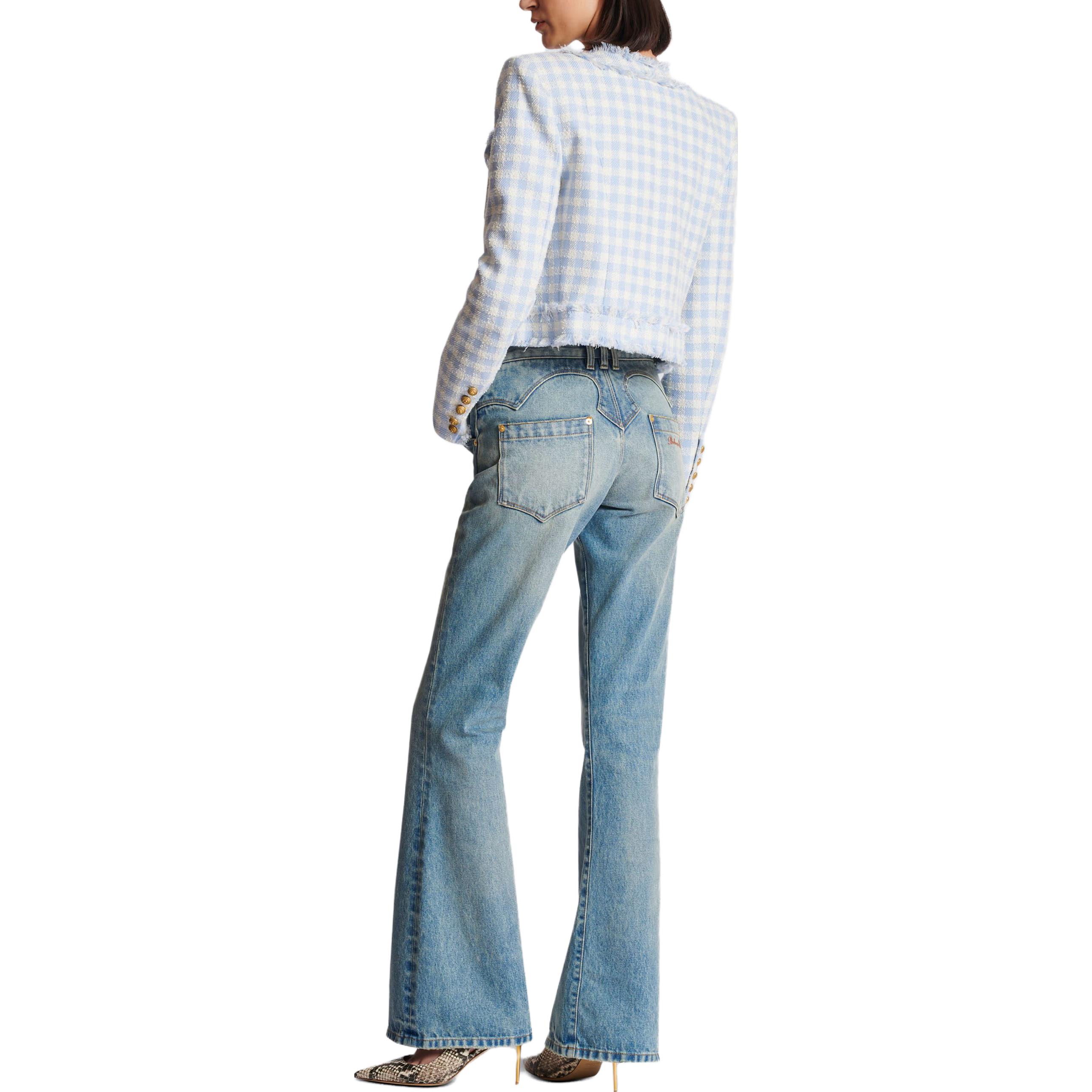 Lookbook (W) 巴尔曼浅蓝色格纹斜纹长袖短外套 CF1SK595CE70-SLJ