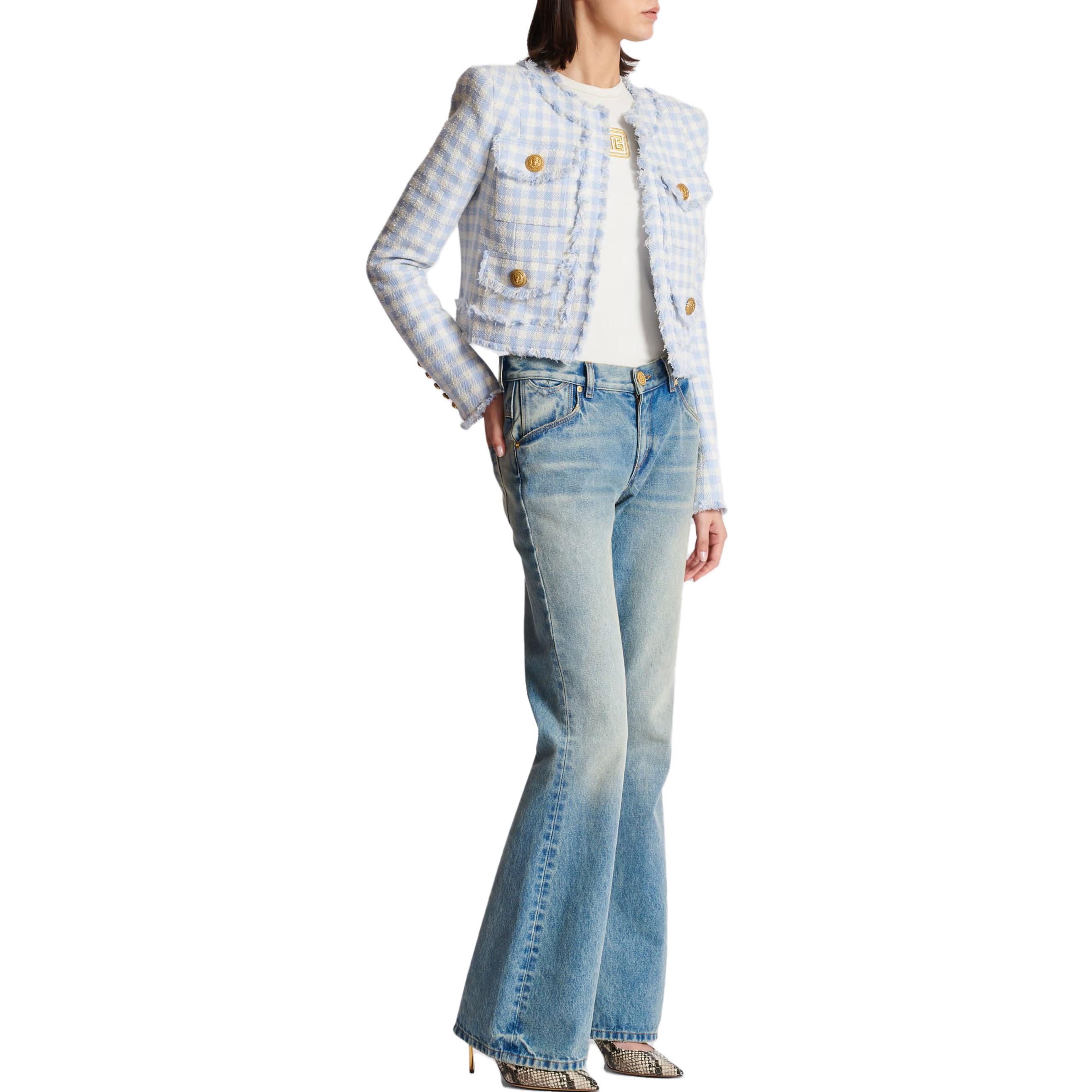 Shop (W) 巴尔曼浅蓝色格纹斜纹长袖短外套 CF1SK595CE70-SLJ