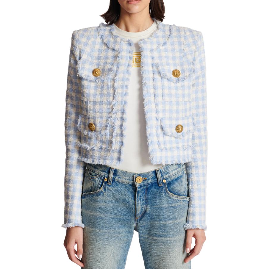 Purchase (W) 巴尔曼浅蓝色格纹斜纹长袖短外套 CF1SK595CE70-SLJ