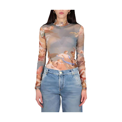 (Women) BALMAIN Graphic Print High Neck Long Sleeve T-Shirt SS23. AF0AR625-JG04-SHJ