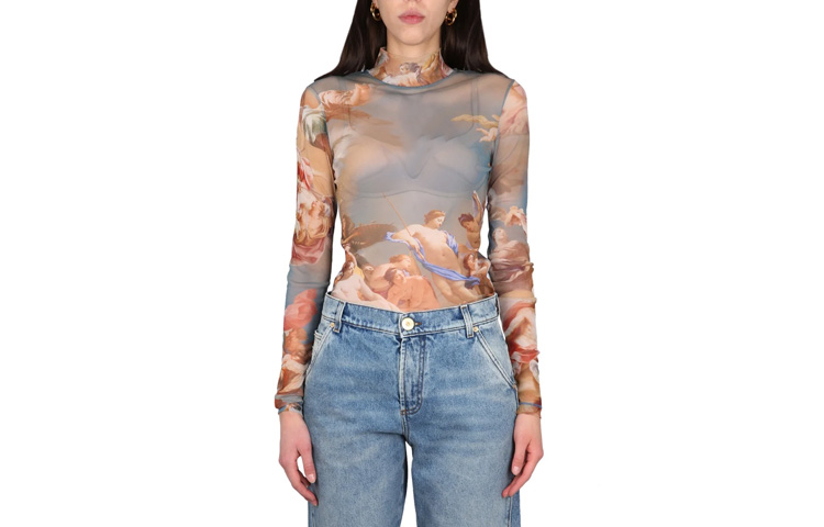 Order (Women) BALMAIN  Graphic Print High Neck Long Sleeve T-Shirt SS23. AF0AR625-JG04-SHJ