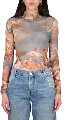 (Women) BALMAIN Graphic Print High Neck Long Sleeve T-Shirt SS23. AF0AR625-JG04-SHJ Order (Women) BALMAIN Graphic Print High Neck Long Sleeve T-Shirt SS23. AF0AR625-JG04-SHJ