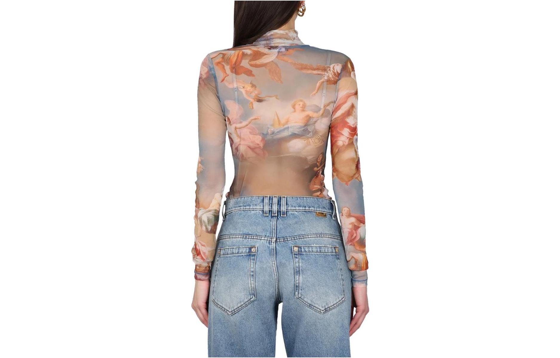 Lookbook (Women) BALMAIN  Graphic Print High Neck Long Sleeve T-Shirt SS23. AF0AR625-JG04-SHJ