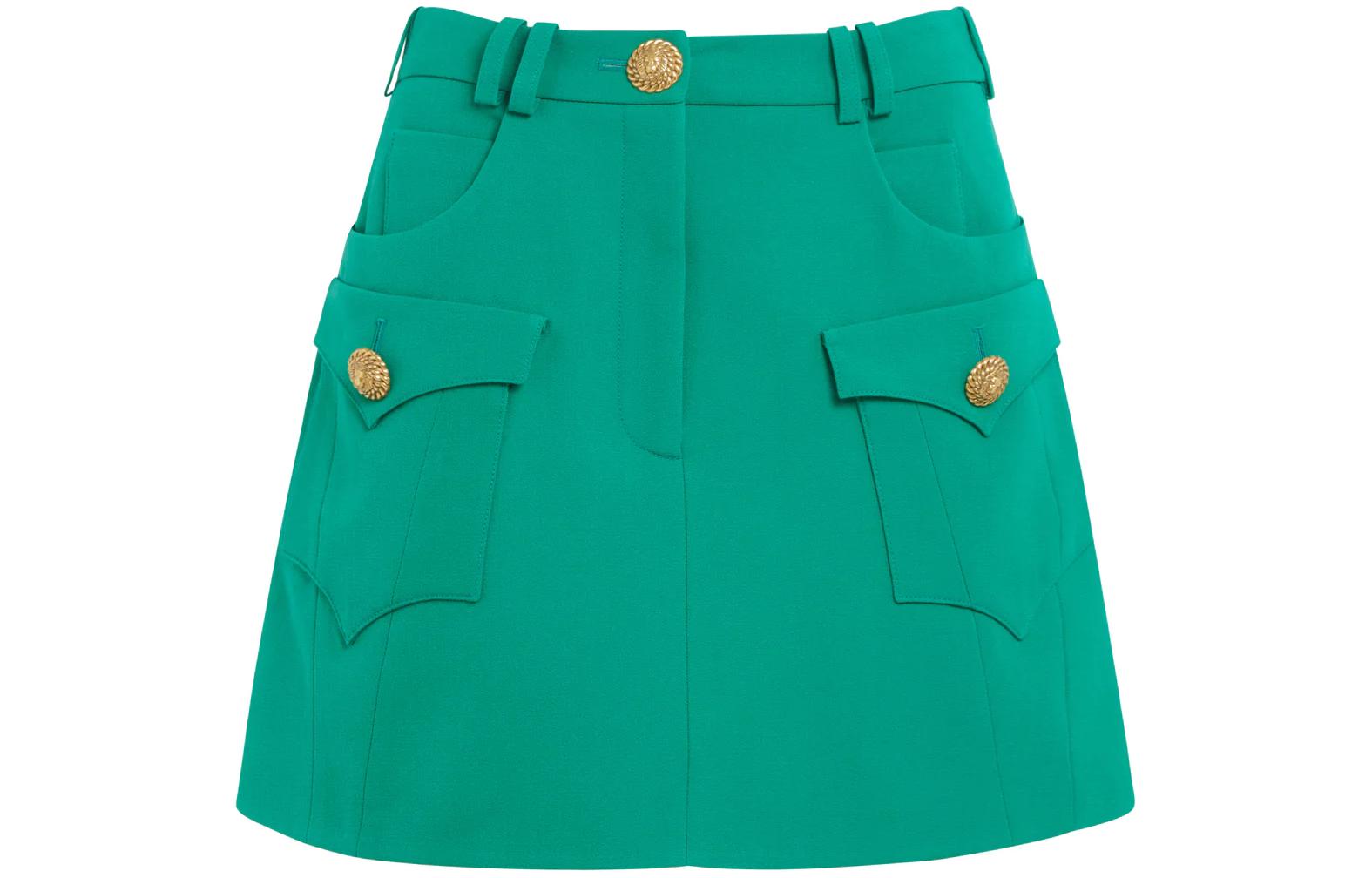 (Women) BALMAIN  Green Button-Detail Casual Skirt. CF1LA359-WC09-7BW