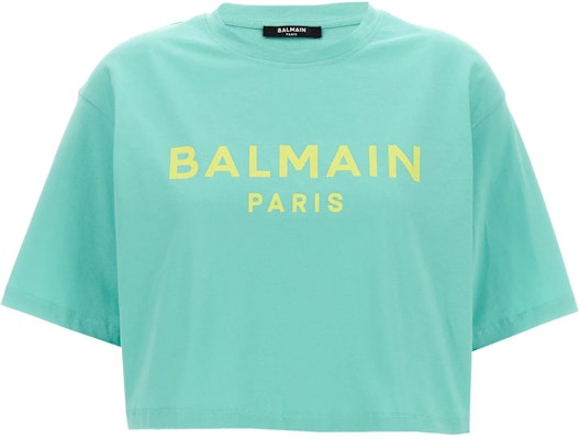 (Women) BALMAIN Green Short Sleeve Crop T-Shirt with Letter Print BF1EE020BB02-UKF Buy (Women) BALMAIN Green Short Sleeve Crop T-Shirt with Letter Print BF1EE020BB02-UKF