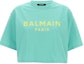 Order (Women) BALMAIN Green Short Sleeve Crop T-Shirt with Letter Print BF1EE020BB02-UKF