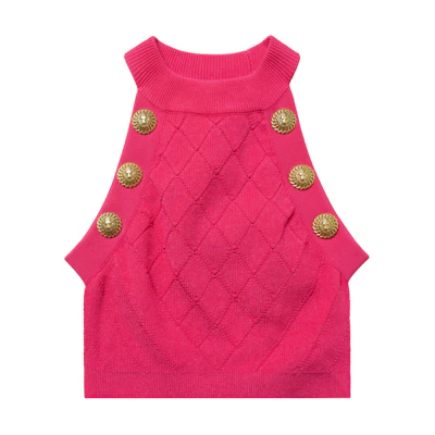 (Women) BALMAIN Halter Neck Sleeveless Top Bright Pink CF1AB390-KF53-4DK
