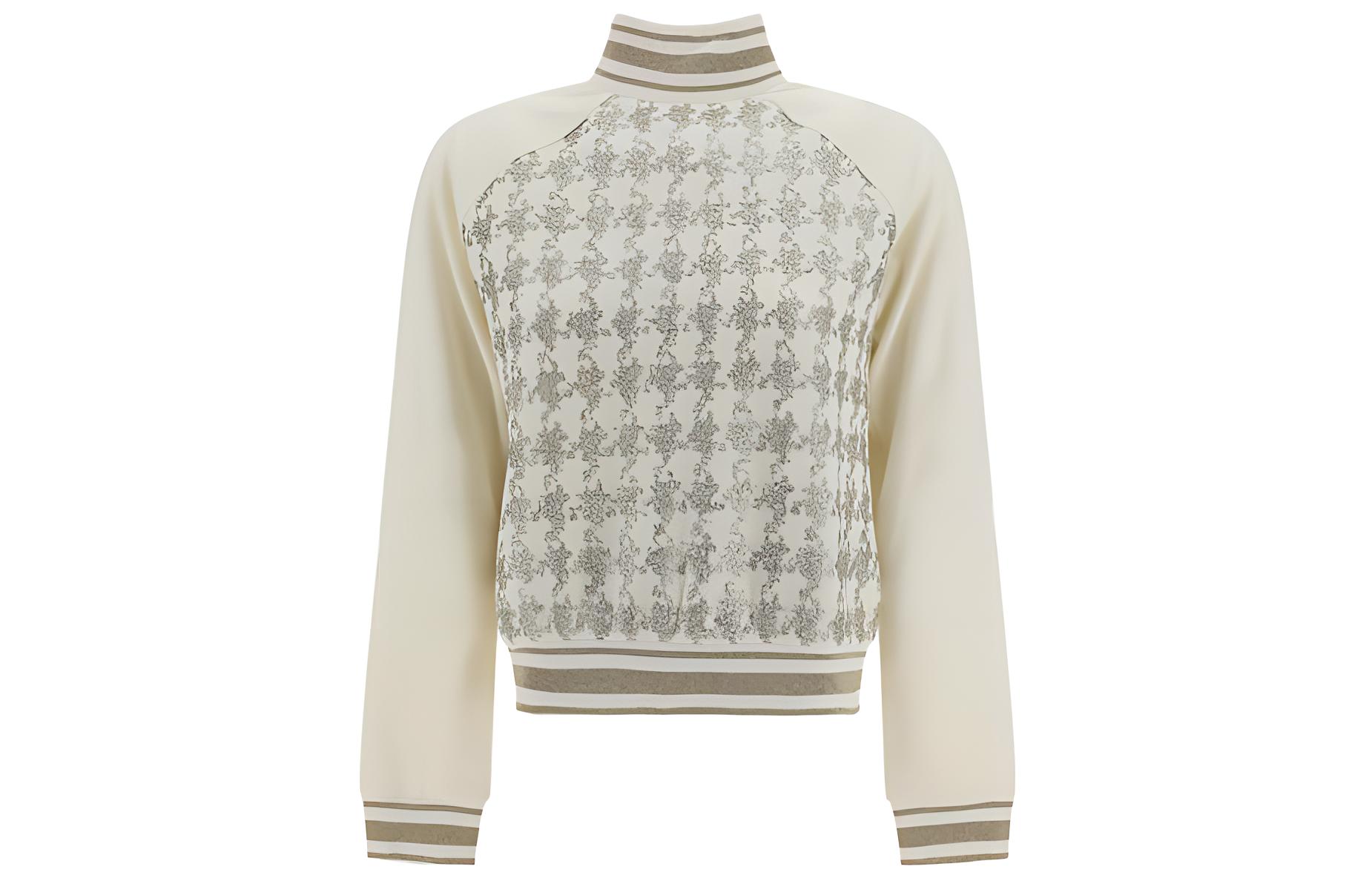 (Women) BALMAIN  High-Neck Printed Pullover Long Sleeve Sweater - White BF1KF050-MC98-GAD