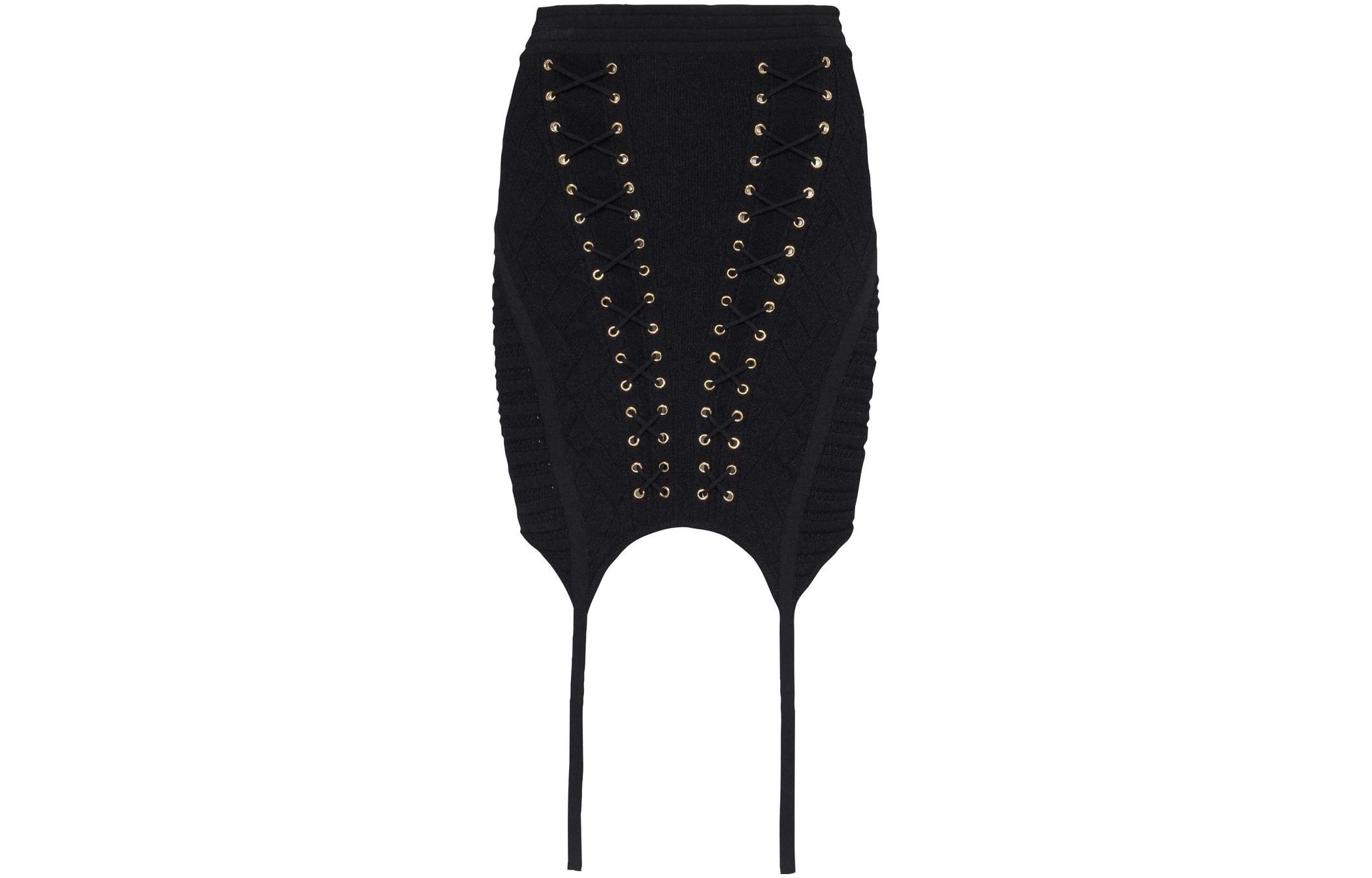 (Women) BALMAIN  High-Waist Knit Skirt in Black YF1LB481KC28-0PA