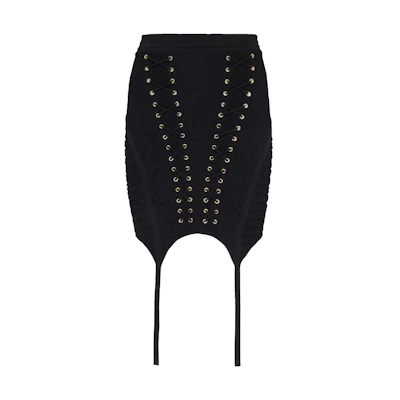 (Women) BALMAIN High-Waist Knit Skirt in Black YF1LB481KC28-0PA