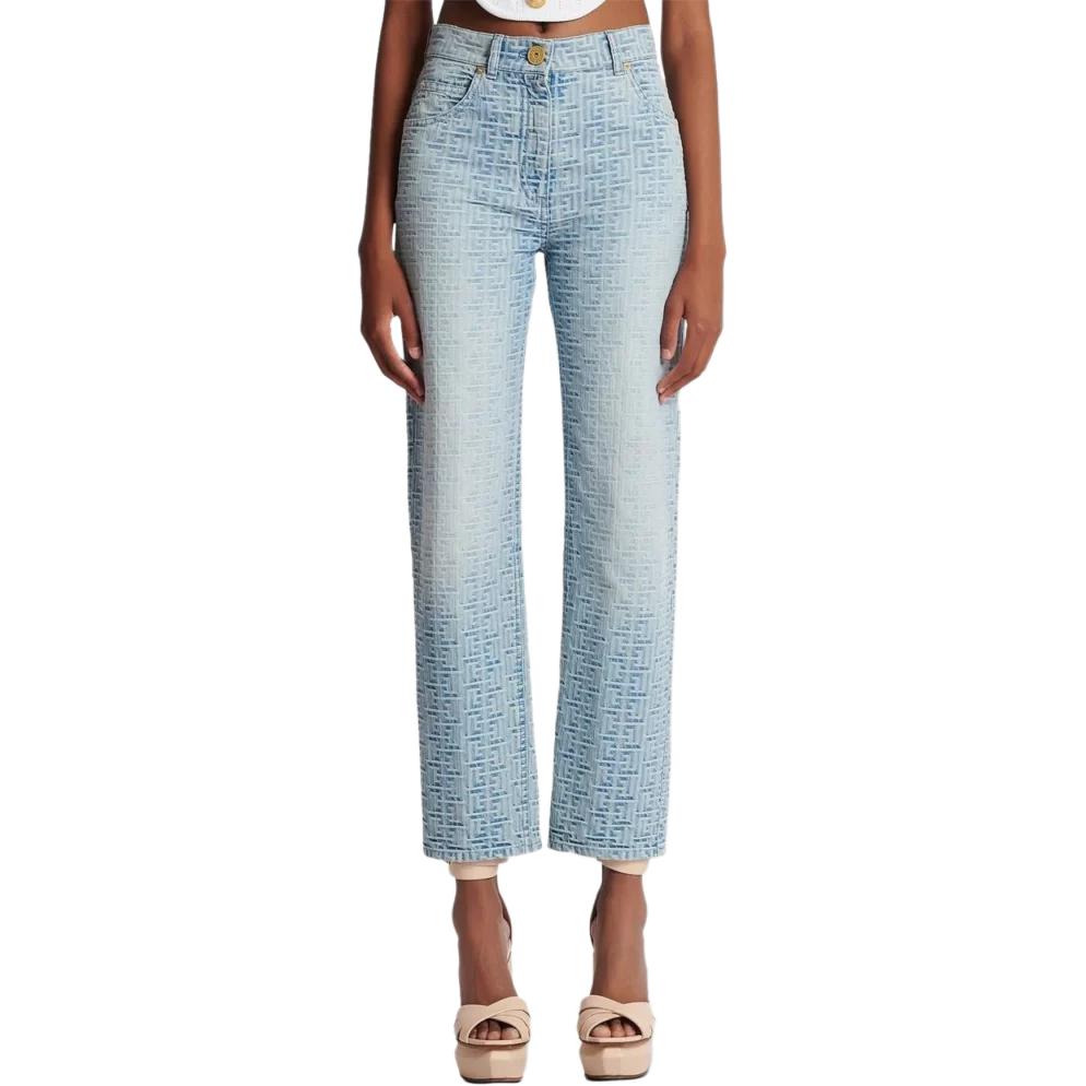 Lookbook (W) Balmain Seluar Jeans Denim Biru Muda Monogram Pinggang Tinggi. CF1MI020DD276FF