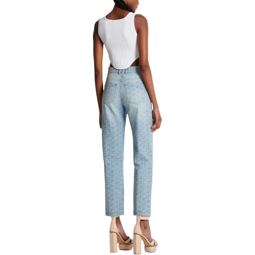 Shop (W) Balmain Seluar Jeans Denim Biru Muda Monogram Pinggang Tinggi. CF1MI020DD276FF