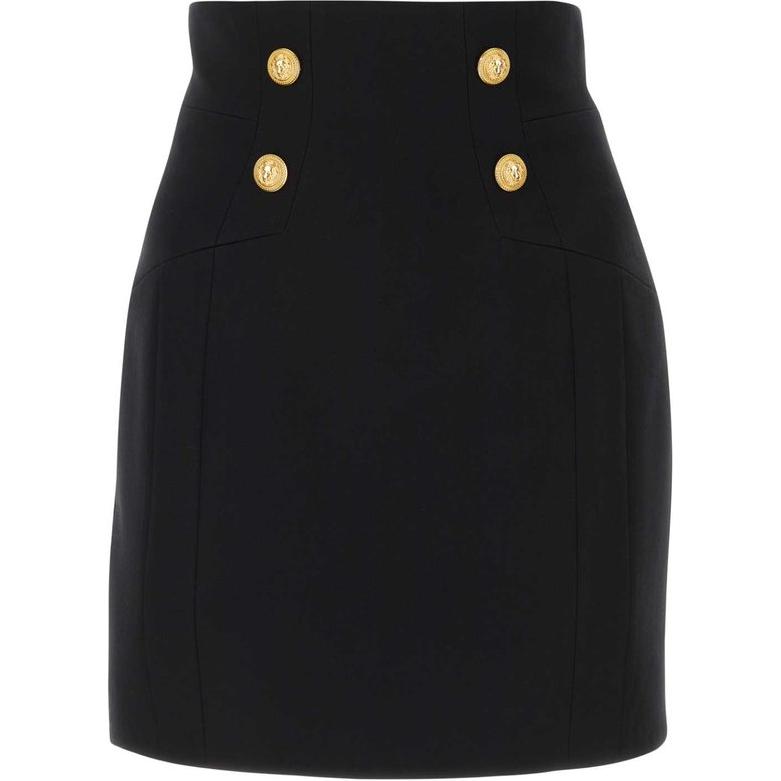 (Women) BALMAIN  High-Waist Slim Fit Buttoned Mini Skirt in Black. BF1LB810-WC09-0PA