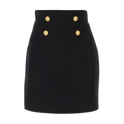 (Women) BALMAIN High-Waist Slim Fit Buttoned Mini Skirt in Black. BF1LB810-WC09-0PA