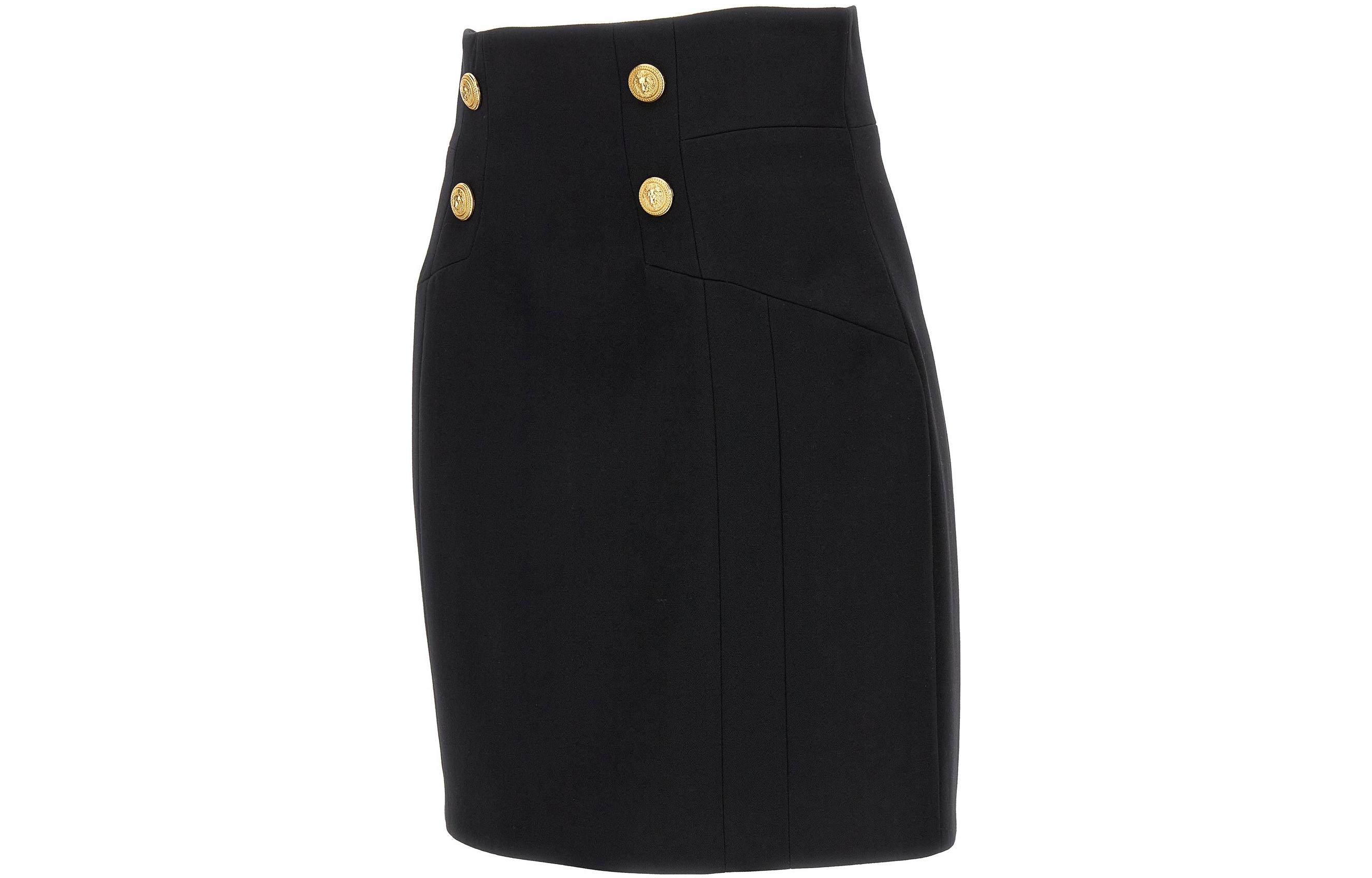 Shop (W) 巴尔曼高腰修身款纽扣迷你裙黑色 BF1LB810-WC09-0PA