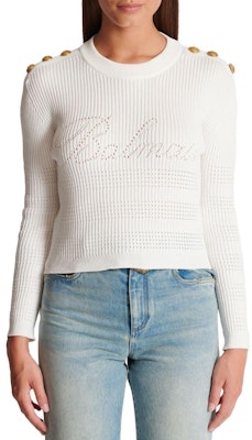 (W) BALMAIN Baju Sejuk Rajut dengan Logo Huruf Terperinci. CF1KA003-KF24-0FA 1