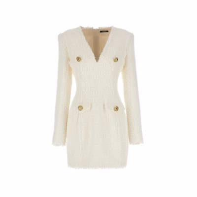 (Women) BALMAIN Long Sleeve Jacket with Button Details - Off-White. CF1R9103-XF91-0FA