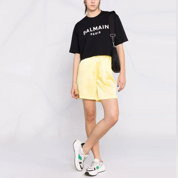 Lookbook (W) 巴尔曼宽松版印花标志短款T恤黑色 XF1EE020BB02-EAB