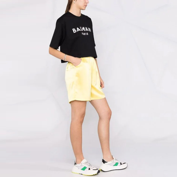 Purchase (W) 巴尔曼宽松版印花标志短款T恤黑色 XF1EE020BB02-EAB