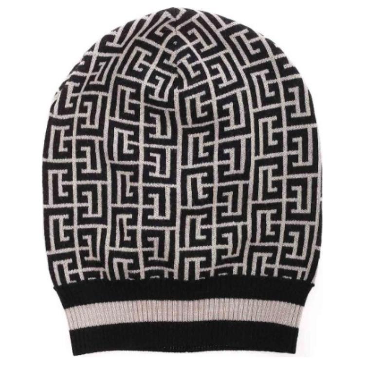 (Women) BALMAIN  Merino Wool Beanie Light Brown Letter Design WF0XC000K297GFE