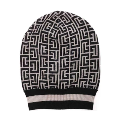 (Women) BALMAIN Merino Wool Beanie Light Brown Letter Design WF0XC000K297GFE