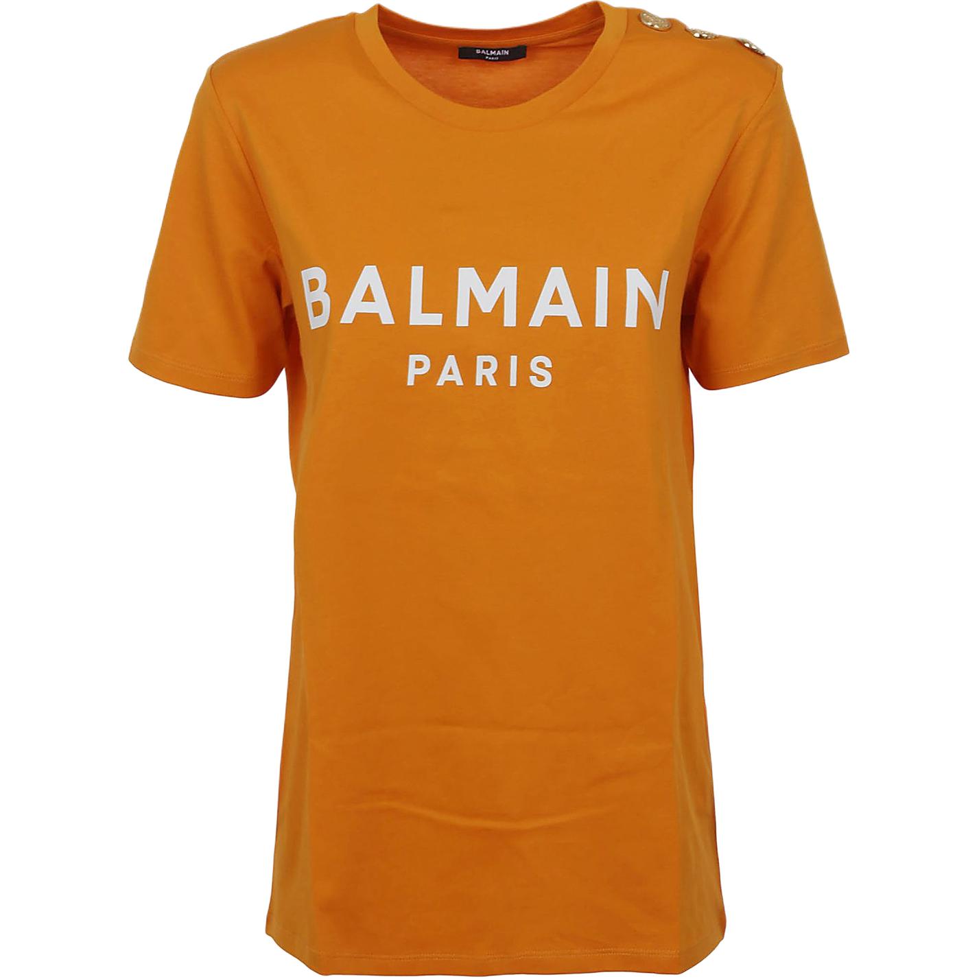 (Women) BALMAIN  Orange Letter Print Crew Neck Short Sleeve Regular T-Shirt AF1EF005BB02KBJ