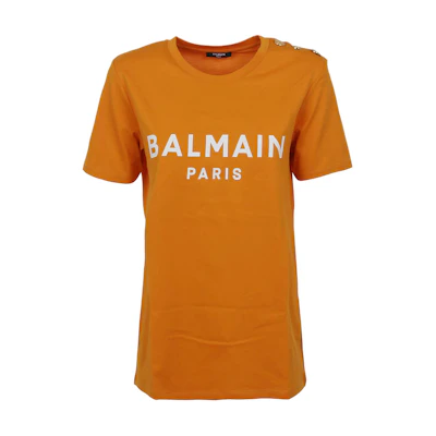 (Women) BALMAIN Orange Letter Print Crew Neck Short Sleeve Regular T-Shirt AF1EF005BB02KBJ