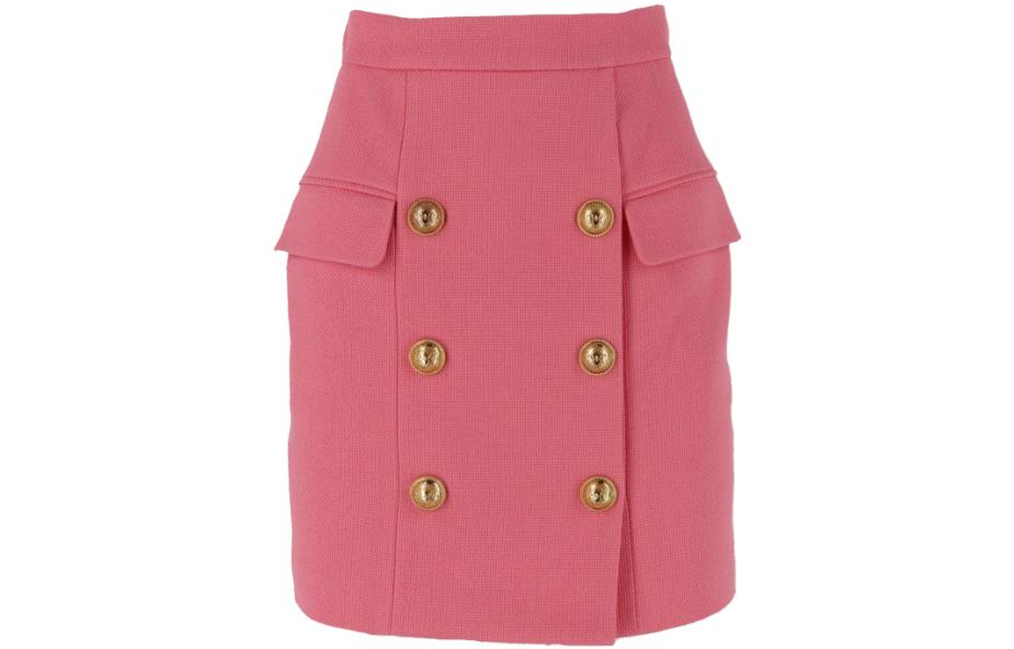 (Women) BALMAIN  Pink Double-Breasted Zipper Casual Mini Skirt. VF14004-C208-4KH