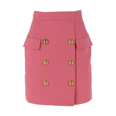 (Women) BALMAIN Pink Double-Breasted Zipper Casual Mini Skirt. VF14004-C208-4KH
